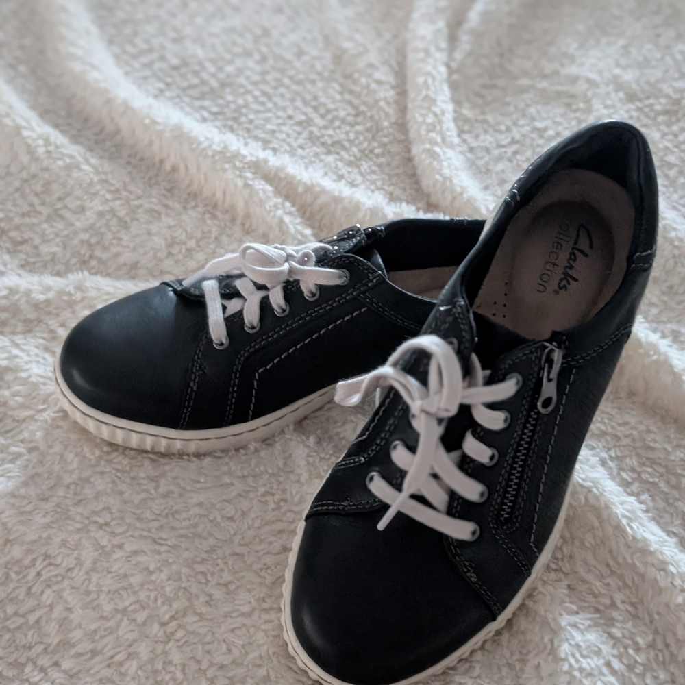 Clarks Black Flats with White Laces